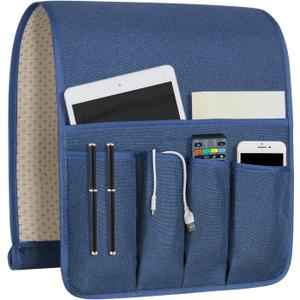 NB Sofa Armrest Organize remote holder bedside caddy organizer with 5 pocketsnon-slip couch remote control holder couch armchair caddy accessories (Blue, 35"x12.4")