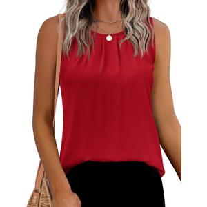 Beyove Chiffon Tank for Women Summer Elegant Dressy Casual Tank Blouse Fashion Loose Blouses Work Shirt (Large, Red)