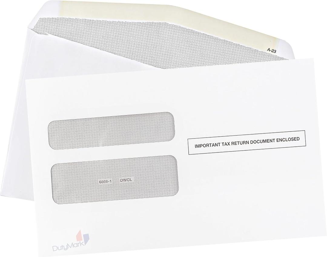 W2 Envelopes, Designed for Printed W2 2 Up Laser Tax Forms, For QuickBooks Desktop and Other Tax Software, 5 5/8 x 9 Gum Seal, NOT for QB Online W2s. 25 Pack