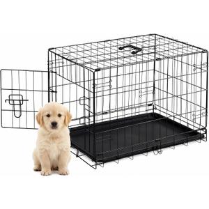 Portable Single Door Dog Crate, Durable Metal Wire Cage with Removable Tray