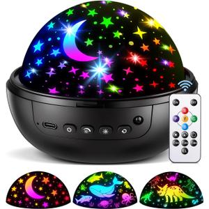 COOLNIGHT Night Light for Kids,93 Lighting+3 Films Kids Night Light Projector,Remote+Dimmable Star Projector,360 Ceiling Stars Glow in The Dark Stars,Christmas Gifts for 4 Year Old Boy Birthday Gift (Black)