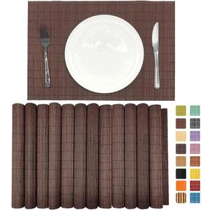 ANDSTAR Set of 12 Pcs Bamboo Placemats Natural Anti-Slip Bamboo Placemats Washable Heat-Resistant Table Mats for Dining Room and Kitchen (Chocolate)