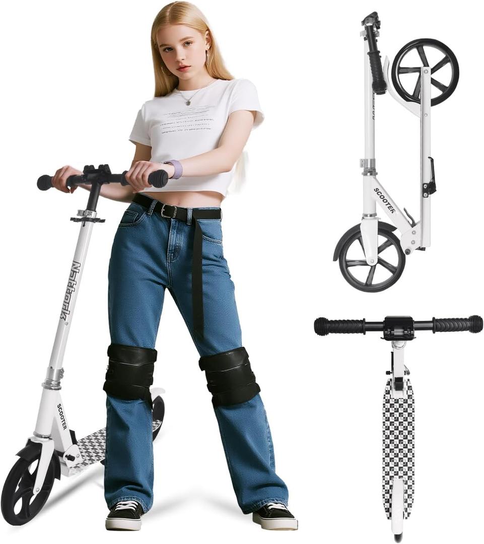 Nattork Scooter for Kids 6+, Teens & Adults - Max Load 220LB, Foldable, Lightweight, Adjustable Height, 8-Inch Wheels Kick Scooter for Boys Girls