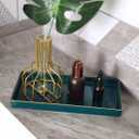10 x 5 Ceramic Bathroom Tray for Countertop, Decorative Vanity Tray for Dresser Tops, Small Rectangular Trays for Perfume, Candle, Jewelry, Cosmetics (Green)