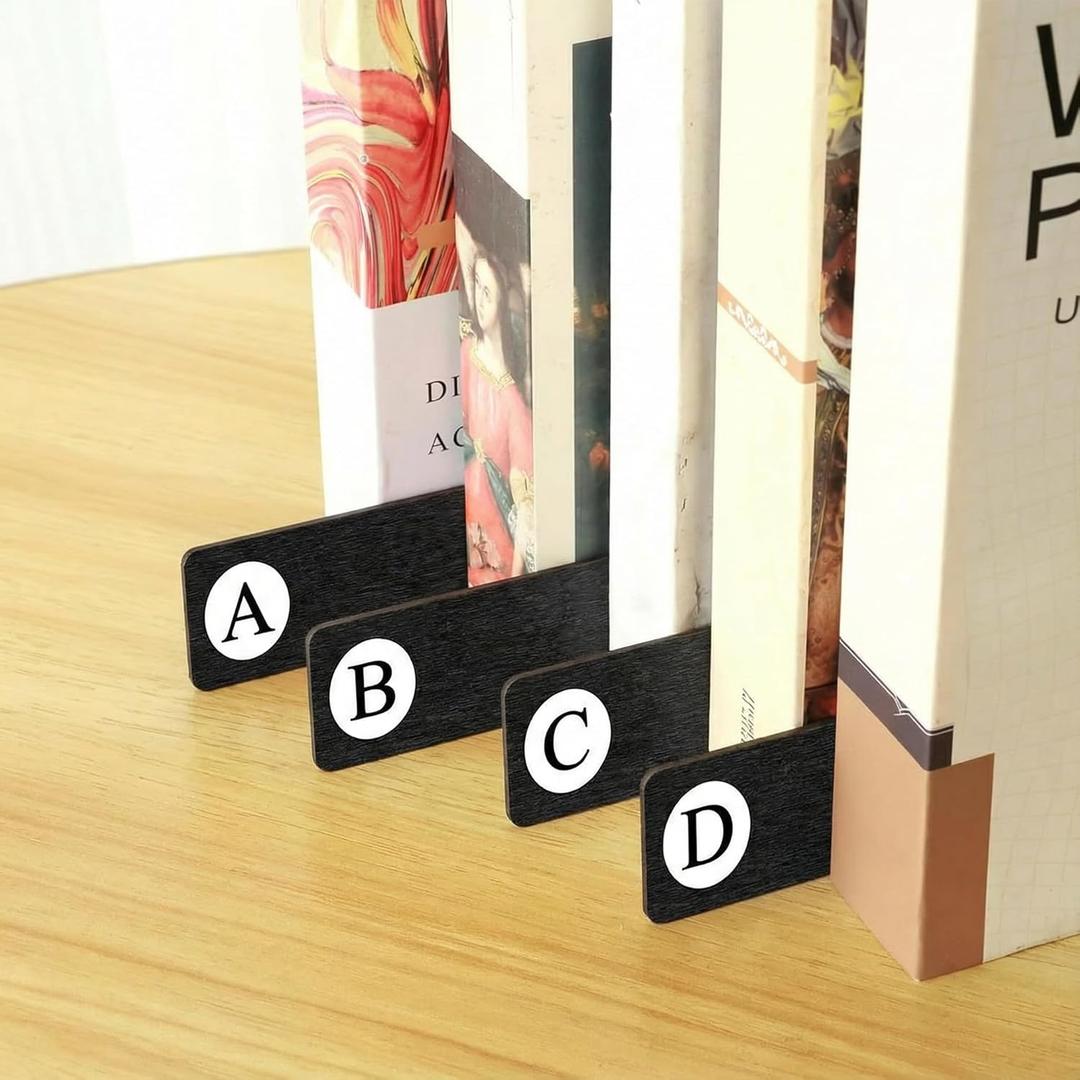 26 Pcs Library Alphabet Book Dividers Wooden Vinyl Record Organizer Separators 26 Alphabetical A-z Dividers Bookshelf Markers for Shelves Cds, Albums, Books (Black)