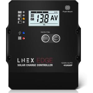 LNEX Solar Charge Controller with Flush Mount Design, 6 Stage Charging with LCD Display 12V/24V Auto PWM Controller 40A for LiFePO4, AGM, Gel, Flooded and Lithium Battery