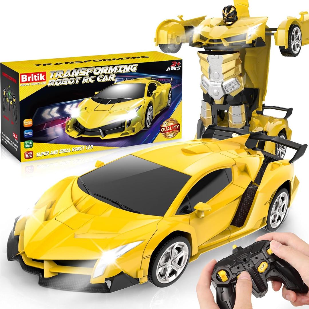 Transform Remote Control Car Toy for Kids 4 5 6 7 8, Remote Control Car for Boys 4-7, Transform Cars for Boys 4-6, Toy Car 5 Year Old Boy, Toys for 3 4 5 6 7 8 9 10 11 12 Years Old Boy (Yellow)