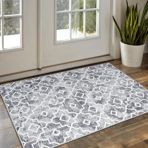Wonnitar Moroccan Indoor Door Mat - 36''x59'' Indoor Mat for Front Door Entry, Washable Non-Slip Grey Absorbent Low-Profile Resist Dirt Carpet for Entrance Kitchen Bathroom (Grey,59'' x 35.4'')