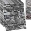 20PCS 3D Wall Panels Peel and Stick 3D Brick Wallpaper Peel and Stick Faux Stone Wall Panel Foam Brick Self-Adhesive Wallpaper (Black 20pcs)