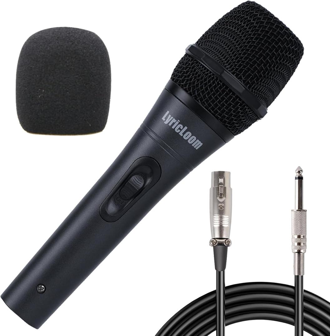 LyricLoom Professional Wired Microphone for Karaoke Singing, Metal Handheld Vocal Dynamic Microphone, Mic with 16.4ft Cable and Switch, Corded Microphone for Speaker, Amplifier and Singer