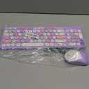 Wireless Keyboard and Mouse Combo, Retro Typewriter Keyboard with Round Keycaps, 2.4GHz USB Cute Wireless Keyboard Mouse for Computer, Desktop, Laptop (Purple Colorful)