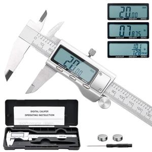 Digital Caliper Measuring Tool, 6 Inch Vernier Caliper Digital Micrometer with Extra Large LCD Screen, Switch from Inch Metric Fraction, Stainless Steel Caliper Measuring Tool for DIY/3D Printing