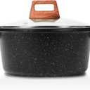 ESLITE LIFE Nonstick Stock Pot with Lid, 7 Quart Granite Casserole Large Soup Pot Pasta Cooking Pot, Induction Compatible, PTFE & PFOA Free, Black