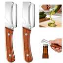 2 Pcs Multi-Functional Vegetable Peeler for Kitchen, Premium Vegetable Peeler with Wooden Handle and Bottle Opener, Stainless Steel Blade Kitchen Tool for Fruit Apple Potato Pumpkin Papaya Carrot