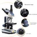 Swift SW350T Compound Trinocular Microscope,40X-2500X Magnification,Two-Layer Mechanical Stage,with 5.0 mp Camera and Software Windows/Mac Compatible and 5 PCS Prepared Slides and 5 PCS Blank Slides