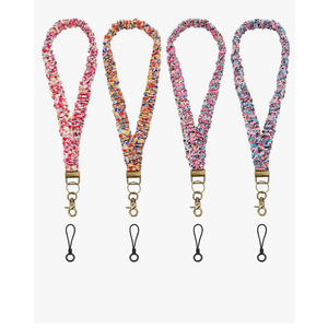 PLIGREAT 4 Pcs Stretchy Scrunchie Lanyard for ID Badges Colorful Floral Retractable Neck Keychain Holder with 4 Pcs Phone Lanyards for Women Teacher Nurse Badge Wallet Phone Wrist Strap