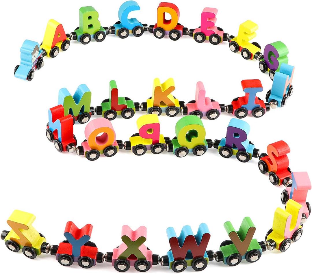 Wondertoys 27 PCS Wooden Alphabet Train Toy Wooden Magnetic Alphabet ABC Train Set