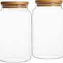 Large 1 Gallon Glass Large Jar with Airtight Bamboo Lid - High Borosilicate Canister for Kitchen Food Storage Organizing, Terrarium, Pantry Decorative Container & Laundry Room - Pack of 2