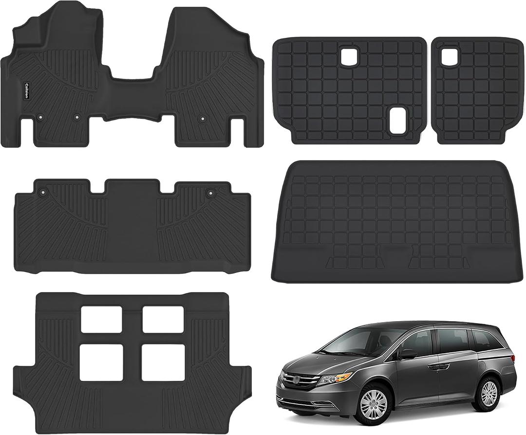 Floor Mats & Trunk Liner & Backrest Mat for Honda Odyssey 2017 2016 2015 2014 2013 2012 2011—All-Weather, Stain-Resistant Car Floor Liners, Accessory Custom Fit for Honda Odyssey (Black)
