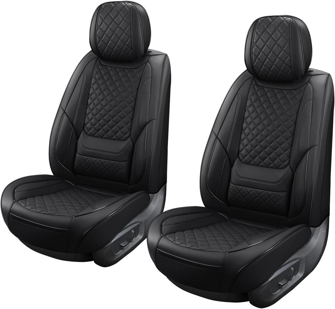 Leather Front Seat Covers for Cars Breathable Seat Covers Waterproof Seat Protectors Universal Fit for Most Automotive Cars SUV Trucks Van (Black, Front Pair)