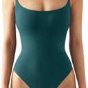 SUUKSESS Women Sexy Square Neck Thong Bodysuit Backless Cami Bodysuit Top (Peacock Blue)