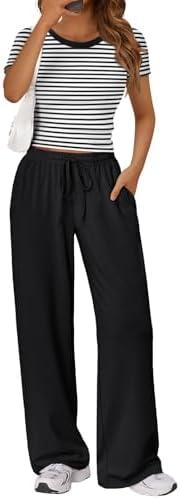 Trendy Queen 2 Piece Matching Summer Lounge Set Womens Side Ruching Top Wide Leg Pants Sets with Pockets M