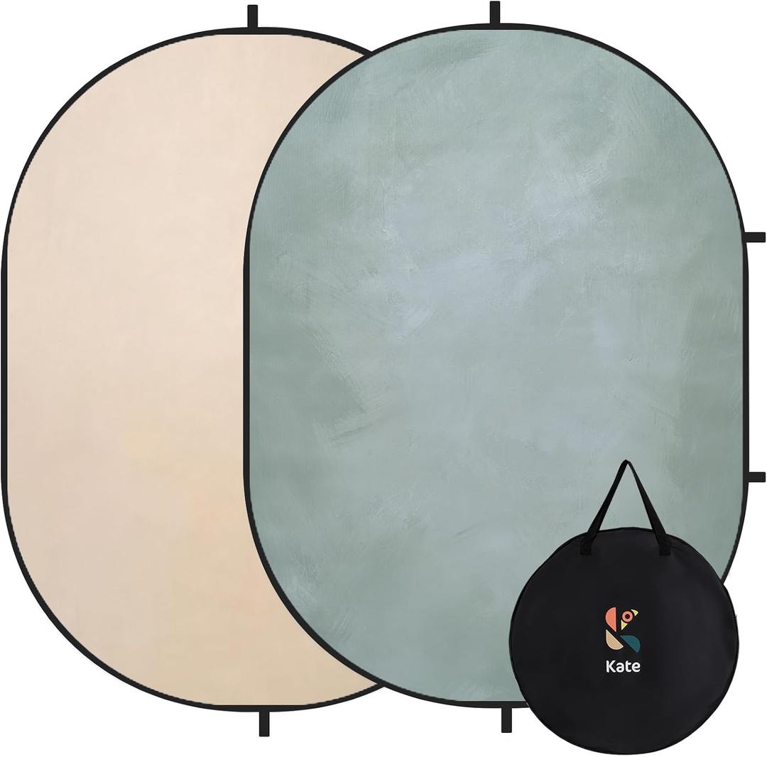 Kate Collapsible Backdrop Beige Cyan Self Tape Podcast Photo Backdrops 170, 5x6.5ft