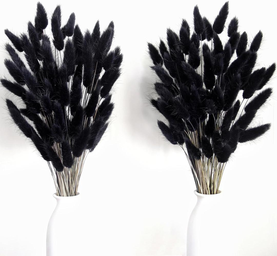 Bannifll 115 PCS Black Pampas Grass Bouquet, Boho Table Decor, Black Bunny Tails Dried Flowers, Dried Pampas Grass for Weddings, Home Decor, Rustic Parties, and Baby Shower Decorations