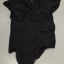 FeelinGirl Short Sleeve Bodysuit for Women V Neck Tummy Control Shapewear Seamless Thong Body Suits Tops (X-Small, Black)