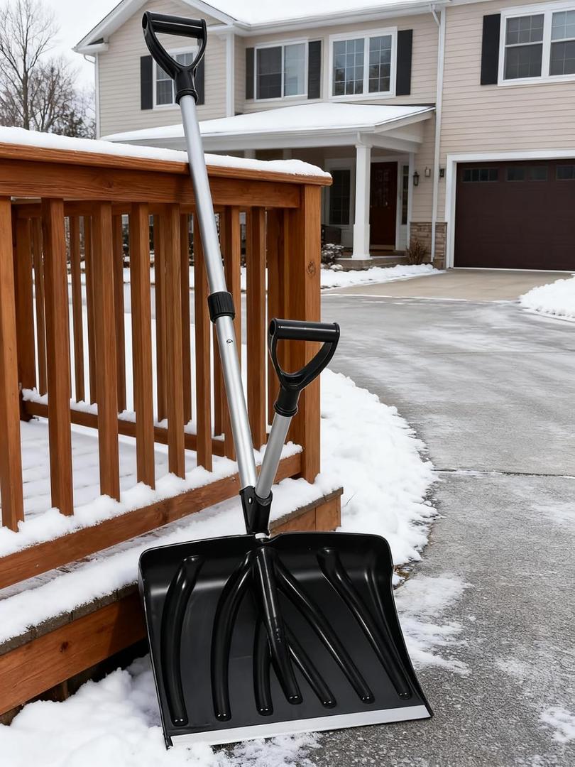 Snow Shovel, 18x13 Inch Blade with Assisted D-Ring Aluminum Handle for Efficient Shoveling, 3.5LBS Lightweight, for Driveway, Garden, Patio, Walkway & Outdoor Camping Use, Black