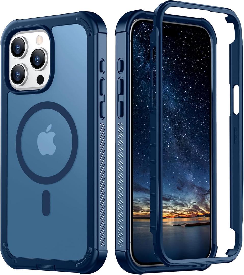 Red2Fire Magnetic for iPhone 15 Pro Max Case, [Compatible with MagSafe][Military Grade Drop Protection][Heavy Duty Shockproof] Non-Slip Translucent Matte Bumper Phone Case for iPhone 15 Pro Max 6.7" (Deep Blue)
