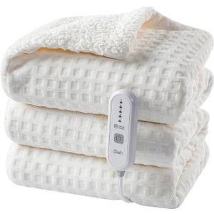 Dowin Heated Blanket Electric Blanket - Throw Size Waffle Fleece Heating Warming Blankets with Auto Shut Off for Couch Office Chair Bed Adults Fuzzy Cozy Machine Washable 50x60 Beige