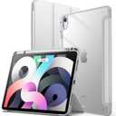 JETech Case ONLY for iPad Air 11-Inch M4/M3/M2 (2026/2025/2024), iPad Air 5/4 (2022/2020 5th/4th) with Pencil Holder, Clear Transparent Back Slim Stand Shockproof Tablet Cover (Silver)