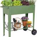 Tall Raised Garden Bed Outdoor with Wheels, Metal Elevated Raised Planter Box with Drainage Holes for Vegetables, Flower, Herbs (Green)