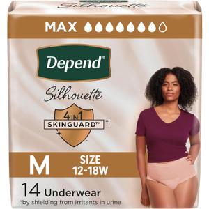 Depend Silhouette Adult Diapers, Incontinence & Postpartum Bladder Leak Underwear for Women, Maximum Absorbency, Medium, Pink, 14 Count