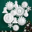 13PCS White Paper Snowflake Decorations Snowflakes Hanging Decoration Christmas Honeycomb Decorations with Snowflake/Snowman for Frozen Winter Wonderland Birthday Party Decor