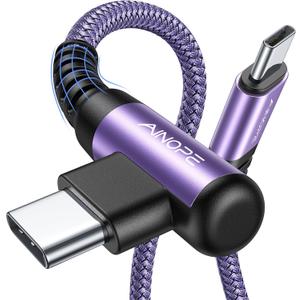 AINOPE USB C Cable 60W 2-Pack 6.6ft Nylon Braided USB C to USB C Cable Type C Charger Fast Charging Right Angle USBC Cable Charger Cord for iPhone 16 Pro Max 15 Plus Samsung S24 S23 iPad Pro Purple