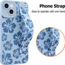 Fiyart Designed for iPhone 15 Plus Case Cute Flowers with Strap Soft TPU Phone Cover Protective Camera Lens Protection for Women Men Floral Bumper with Stand 6.7"-Blue