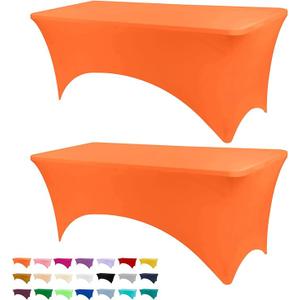 BDDC Table Covers for 6 Foot Tables, 2 Pack Orange Washable and Wrinkle Resistant Stretch Tablecloths Rectangle 6ft for Events, Wedding, Banquets, Parties