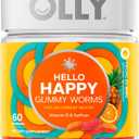 OLLY Hello Happy Gummy Worms, Mood Balance Support, Vitamin D, Saffron, Adult Chewable Supplement, Tropical Zing - 60 Count BB 10/6/26