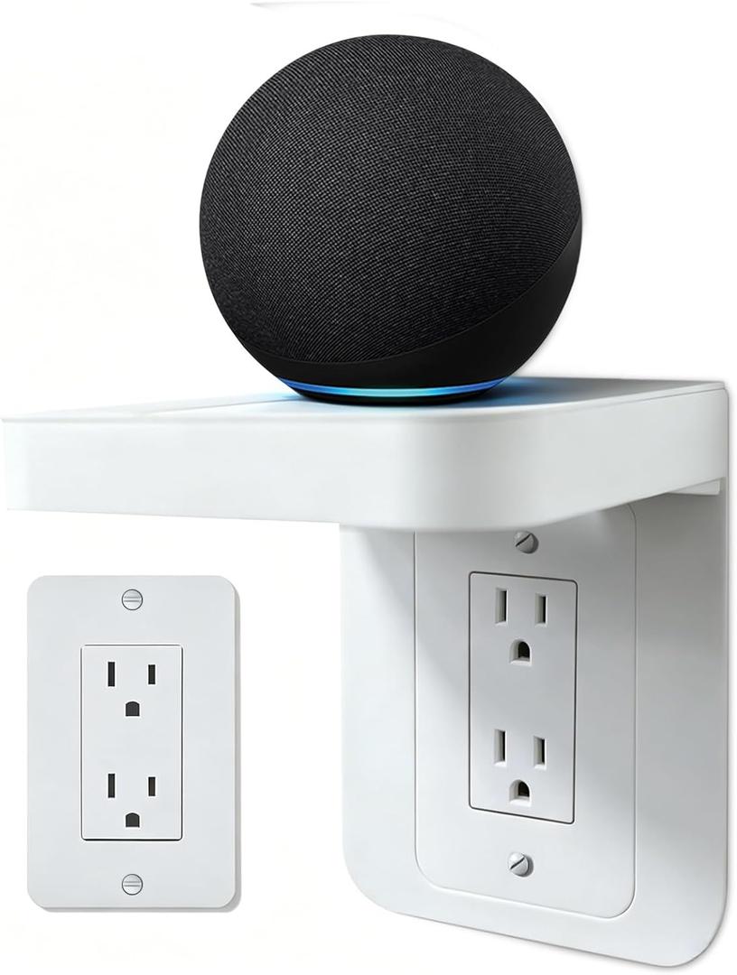 BELIEFLUO Outlet Shelf Holder Fit for Decorator Receptacle, Bathroom Decor Builtin Cable Management,Space Saving Homepod Mini,Google Home/Echo/Smart Speakers/Electric Toothbrush/Cell Phone (Decora)