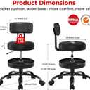 Rolling Shop Stool with Wheels, Garage Work Mechanic Stool, Black, Round Base