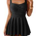 B2prity One Piece Swimdress Swimsuit for Women Tummy Control Wrap Swim Dress Modest Ruched Skirt Bathing Suit Black L