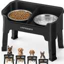 URPOWER Mess Proof Elevated Dog Bowls, High Wall Splash Guard Design, 4 Height Adjustable Raised Bowl Stand, 2 Stainless Steel Bowls, Non-Slip Food Water Set for Dogs (Black) Medium