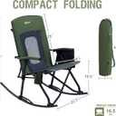 1pc Portal Oversized Folding Rocking Camping Chair Portable Outdoor Rocker with High Back Hard Armrests Carry Bag, Supports 400 lbs Mesh Green