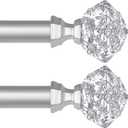 TONIAL 2 Pack Curtain Rods 32 to 58 Inch(2.6 to 4.8 ft), Telescoping Splicing 3/4 Single Rods for Windows 20 to 53 Inch(1.7 to 4.4 ft) Decorative Drapery Rod with Translucent Diamond Finial, Silver