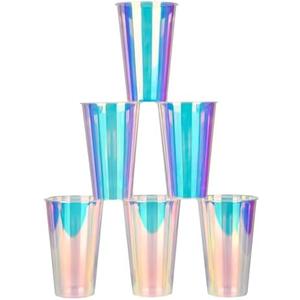 AimFun 18 Iridescent Plastic Cups Holographic Clear Party Cups 16oz Rainbow Disposable Cups for Bachelorette Birthday Wedding Mermaid Party Beverage Drinkware Supplies (25, 16oz)