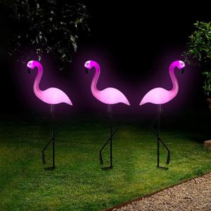 Solar Flamingo Light 3 Pcs, Waterproof Solar Garden Lights Outdoor Decor, Pink Flamingo Garden Decor, Birthday Christmas New Home Gift, for Yard Lawn Walkway Pathway