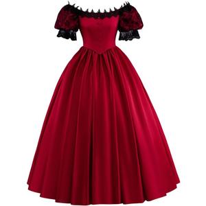 Women's Gothic Victorian Rococo Lace Dress Southern Belle Costume Civil War Colonial Ball Gown Dress (X-Large, Red)