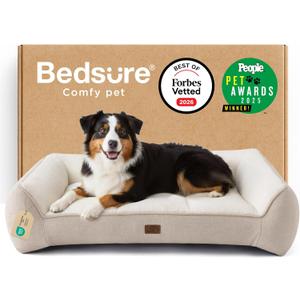 Bedsure SupportMax XL Pro Orthopedic Dog Beds Large Sized Dog - Extra Thick Supportive Dogs Couch with Waterproof Washable Cover, Extra Large Comfort Pet Sofa with Soft Sherpa & Nonskid Bottom, Beige